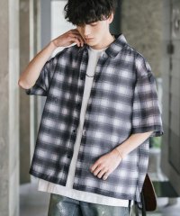 Rocky Monroe/ロッキーモンロー Rocky Monroe カジュアルシャツ 半袖 メッシュ 総柄 メンズ レディース シアー レギュラーカラー オーバーサイズ チェック グレ/508082187