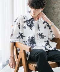 Rocky Monroe/ロッキーモンロー Rocky Monroe カジュアルシャツ 半袖 メッシュ 総柄 メンズ レディース シアー レギュラーカラー オーバーサイズ チェック グレ/508082187