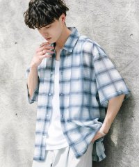 Rocky Monroe/ロッキーモンロー Rocky Monroe カジュアルシャツ 半袖 メッシュ 総柄 メンズ レディース シアー レギュラーカラー オーバーサイズ チェック グレ/508082187