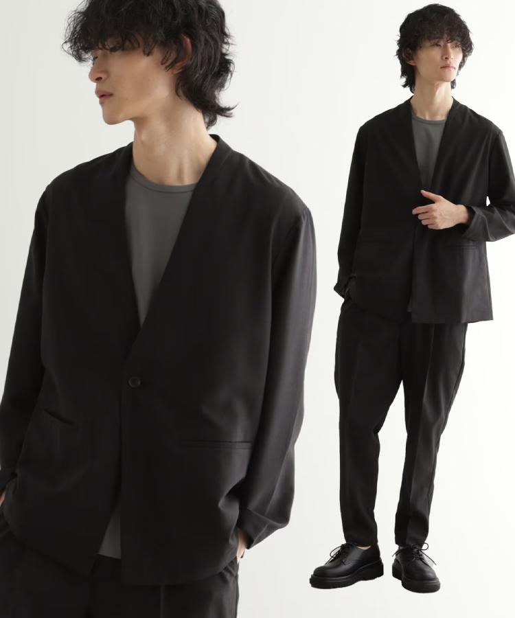 ジャケット&パンツセット】エアリーノーカラーセットアップ ジャケット&パンツセット】エアリーノーカラーセットアップ