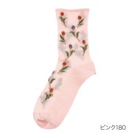 manzoku/マンゾク 満足 福助 【満足】 靴下 冷感 チューリップ柄 クルー丈 レーヨンシルク(3145－44N)婦人 女性 レディース フクスケ fukuske ふくす/508084471
