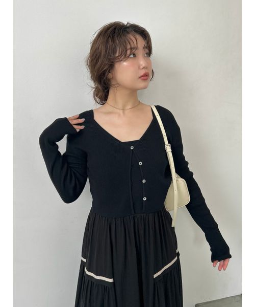 セール】クロップドVネックリブカーディガン／UVカット