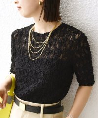 SHIPS WOMEN/〈手洗い可能〉ラッセル レース クルーネック 5分袖 カットソー/508091149