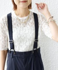 SHIPS WOMEN/〈手洗い可能〉ラッセル レース クルーネック 5分袖 カットソー/508091149