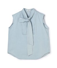 MACPHEE/コットンセルロースデニム ボウタイノースリーブブラウス/508092847