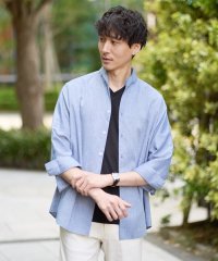 a.v.v (MEN)/【接触冷感/イージーケア】リネン混8分袖スタンドカラーシャツ【洗える/ストレッチ/速乾】/507855494