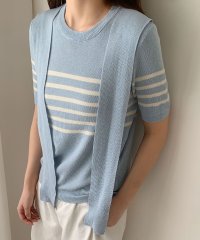LOWO/ロワ LOWO 肩掛けデザインボーダーニットプルオーバー/508096993