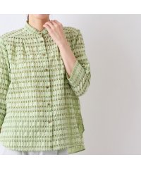 Liliane Burty ECLAT/【S・Mサイズ】シースルーチェック　バンドカラーブラウス/508097819