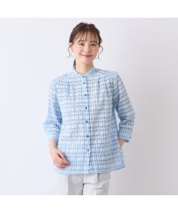 Liliane Burty ECLAT/【S・Mサイズ】シースルーチェック　バンドカラーブラウス/508097819