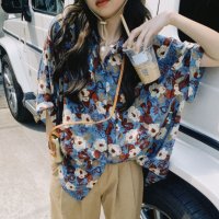 Belle Cie/ベルシー Belle Cie 花柄 シャツ レディース 柄シャツ 半袖 半袖シャツ ブラウス 韓国ファッション 夏 トップス レトロ テロテロ アロハ おしゃれ/508098192