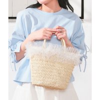 Honeys/ハニーズ Honeys チュールフリルカゴバッグ ハンドバッグ バッグ 鞄 カゴバッグ フリル チュール 雑材 ショルダー ファスナー開閉 内側ポケット付き レ/508099612