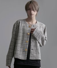 CavariA/キャバリア CavariA CavariA チェックラメツイードゴールドボタンショート丈ノーカラーJKT/508099890