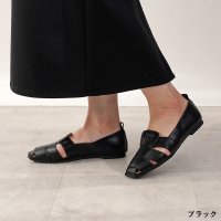 Lirio blanco/リリオブランコ Lirio blanco パンプス スクエアトゥ 1cm グルカパンプス グルカサンダル サンダル ペタンコ 27春夏新作 走れる 痛くない 黒/508099898