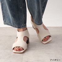 Lirio blanco/リリオブランコ Lirio blanco サンダル スクエアトゥ 4.5cmヒール カッティングデザイン 25春夏新作 ブラック きれいめ おしゃれ チャンキー/508099899