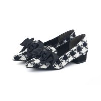 Lena/レナ Lena レディース パンプス ビッグリボンパンプス ローヒール 3cm ポインテッドトゥ 歩きやすい ツイード 3055/508102211