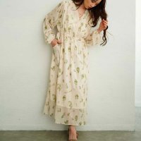 Sawa a la mode/サワアラモード Sawa a la mode 爽やかなボタニカル柄カシュクールシアーワンピース/508102770