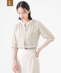 TRANS WORK(L)/【L】【UV対策】【ウォッシャブル】ラインキューブプリントキーネックブラウス/508085728