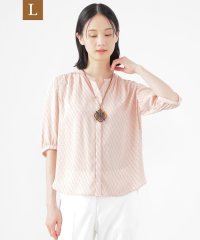 TRANS WORK(L)/【L】【UV対策】【ウォッシャブル】ラインキューブプリントキーネックブラウス/508085728