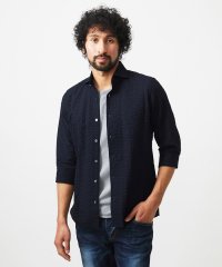 MICHEL KLEIN HOMME/リップルストライプ七分袖シャツ/508103494