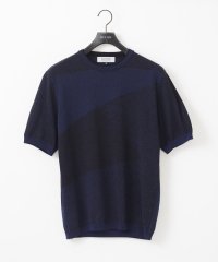 MICHEL KLEIN HOMME/ダイアゴナル柄クルーネック半袖ニット/508103498