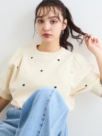 QUEENS COURT/クイーンズコート QUEENS COURT ハート柄ボリュームスリーブニットプルオーバー≪手洗い可能≫/508105758