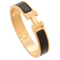 HERMES/エルメス Hermes ブレスレット バングル クリックH PM ピンクゴールドプレーテッド ノアール ブラック レディース HERMES H700001 FO/508106200