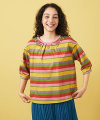 Jocomomola/シルケット天竺フラワーボーダー刺繍Tシャツ/508106654