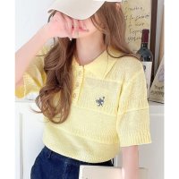 Classical Elf/クラシカルエルフ Classical Elf カジュアルコーデを格上げする。ワンポイント刺繍ブークレポロニットトップス(半袖)/508107413