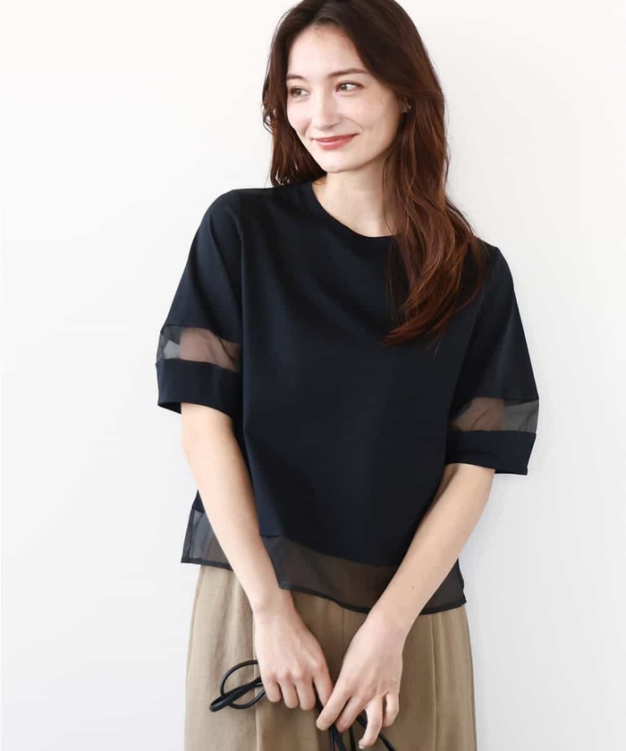 MICHEL  / ミッシェルクラン [接触冷感]ロールアップスリーブカットソー ボーラーレーススリーブカットソー(カットソー・Tシャツ