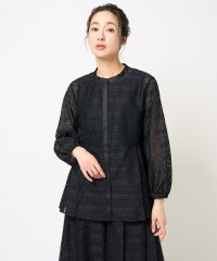 GEORGES RECH/幾何ボーダーレースプリーツブラウス/508111934