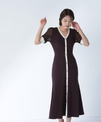 NATURAL BEAUTY BASIC/シアースリーブバイカラーニットワンピース/508112127