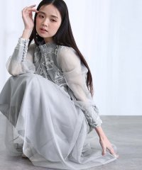 PourVous/プールヴー PourVous フェザーフラワーチュールパーティードレスセレモニーミモレ丈&袖あり結婚式フォーマルオケージョンドレス同窓会 フォーマル ワンピース/508112269
