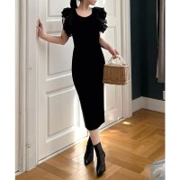 ROYAL PARTY/ロイヤルパーティー ROYAL PARTY 異素材ラッフルスリーブタイトニットワンピース/508113559