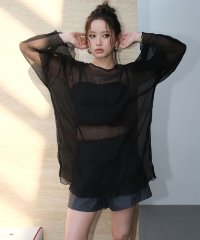 OSYAREVO/オシャレボ OSYAREVO 【ネット限定】シアートップス付き シャーリングビキニ セットアップ 体型カバー 水着 4点セット 【返品不可商品】/506605174