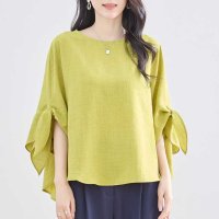 ica/アイカ ica Aライン トップス チュニック ブラウス 袖リボン付き フィッシュテール ゆったり ボリューム袖 フレア 七分袖 フェミニン 可愛い 透け感 き/508118797