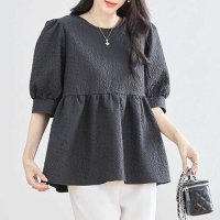 ica/アイカ ica トップス ブラウス チュニック シャツ ペプラム Aライン フレア プルオーバー ジャガード 五分袖 ボリューム袖 ふんわり フェミニン上品 き/508118802