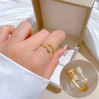 shoppinggo/ショッピングゴー shoppinggo 指輪 花デザイン オープンリング フリーサイズ ゴールド 入学式 卒業式 ラインストーン リング キラキラ シンプル カ/508119193