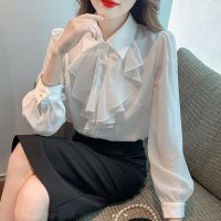 shoppinggo/ショッピングゴー shoppinggo 新作ブラウス シャツ トップス シャツ 白 Vネック シャツブラウス シフォン切替え 長袖 おしゃれ オフィス 韓国風 /508119196