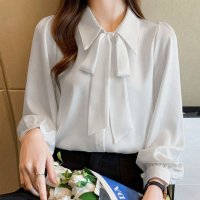shoppinggo/ショッピングゴー shoppinggo シャツ レディース リボン付きシャツ ビジネス オフィス カジュアル トップス シャツブラウス レース切替え 長袖 オフ/508119197