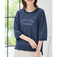 Honeys/ハニーズ Honeys 6分袖シアーロゴニット トップス ニット セーター ハニさら シアーニット ロゴニット 接触冷感 ウォッシャブル シアー素材 ロゴ レデ/508120727