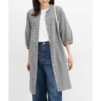 Honeys/ハニーズ Honeys 7分袖マオカラーワンピ ワンピース マオカラーワンピース ロング丈 マオカラー 無地 チェック レーヨン混 ギャザー フェミニン 春 レ/508120730