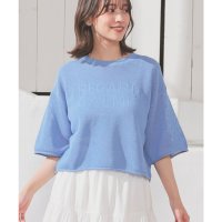 Honeys/ハニーズ Honeys メッシュ編ロゴニット トップス ニット サマーセーター ロゴニット メッシュ編み ロゴ ジャカード編み クルーネック ショート丈 レディ/508120747