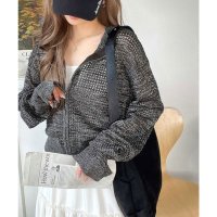 Classical Elf/クラシカルエルフ Classical Elf 光沢感とシアー感が上品さ漂う。ラメ混透かし編みジップニットカーディガントップス（長袖）/508121624