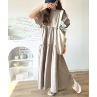 クラシカルエルフ/クラシカルエルフ Classical Elf 接触冷感♪涼しげフリルで夏の装い。布帛ドッキング袖フリルティアードワンピース(ロング丈)/508121625
