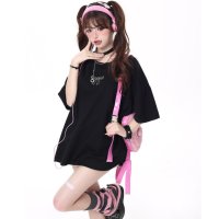 Belle Cie/ベルシー Belle Cie Tシャツ トップス 半袖 サブカル系 地雷系 リボン 原宿系 夏 レディース 韓国ファッション おしゃれ ゴシック 姫系 プリント/508123977