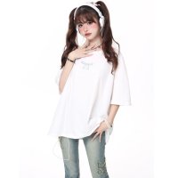 Belle Cie/ベルシー Belle Cie Tシャツ トップス 半袖 サブカル系 地雷系 リボン 原宿系 夏 レディース 韓国ファッション おしゃれ ゴシック 姫系 プリント/508123977