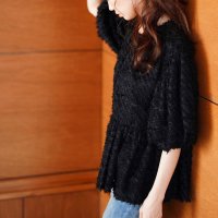 Sawa a la mode/サワアラモード Sawa a la mode 大人フェミニンなフリンジジャガードペプラムブラウス/508124809