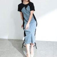 Sawa a la mode/サワアラモード Sawa a la mode 着痩せが叶う異素材デニムワンピース/508124838