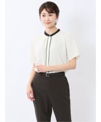 m.f.editorial/バンドカラーパイピング 半袖比翼ブラウス/508125773