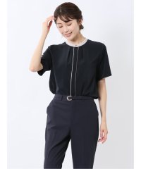 m.f.editorial/バンドカラーパイピング 半袖比翼ブラウス/508125773